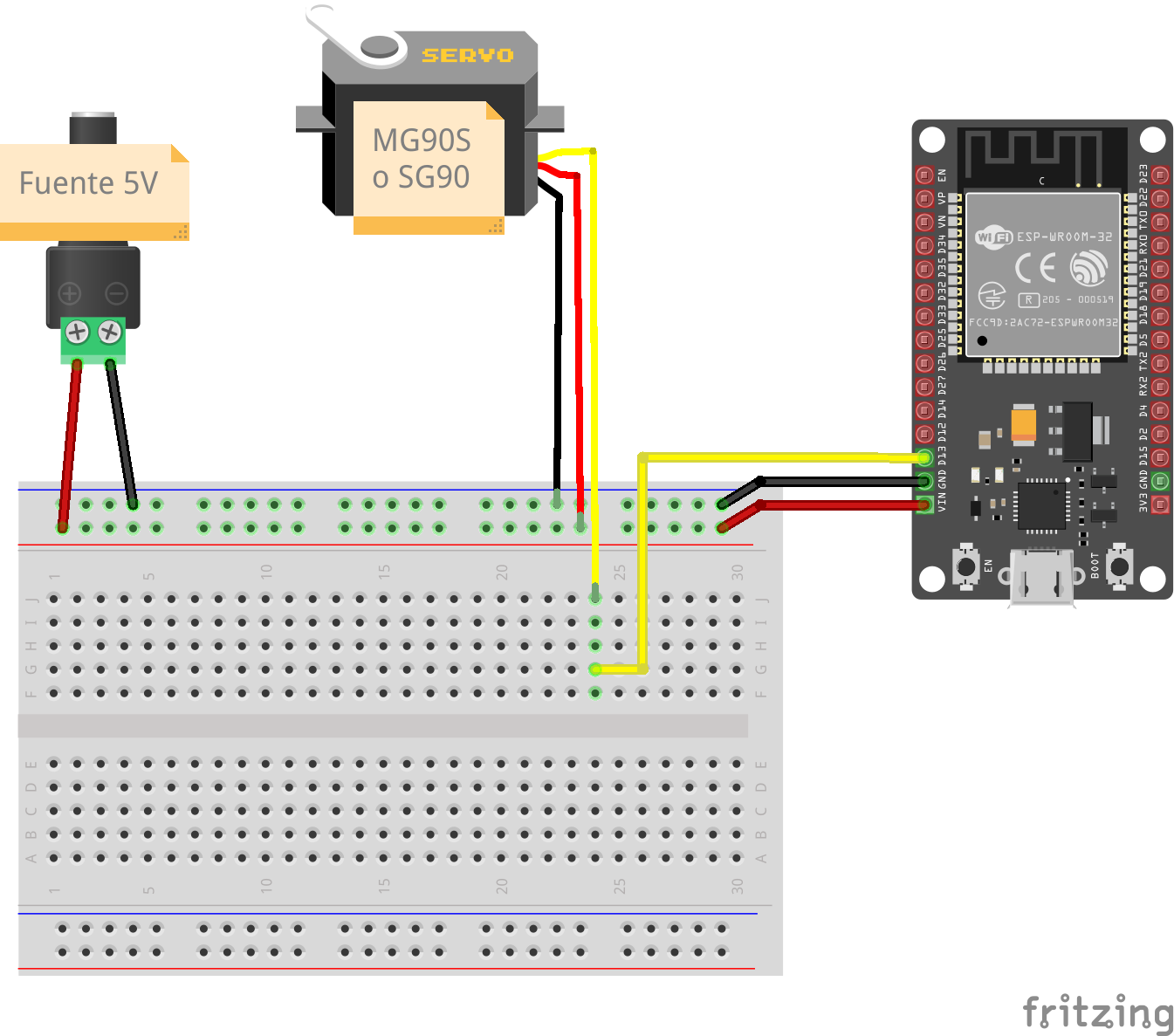 Configuración inicial de un servomotor con ESP32 y fuente externa de 5 V